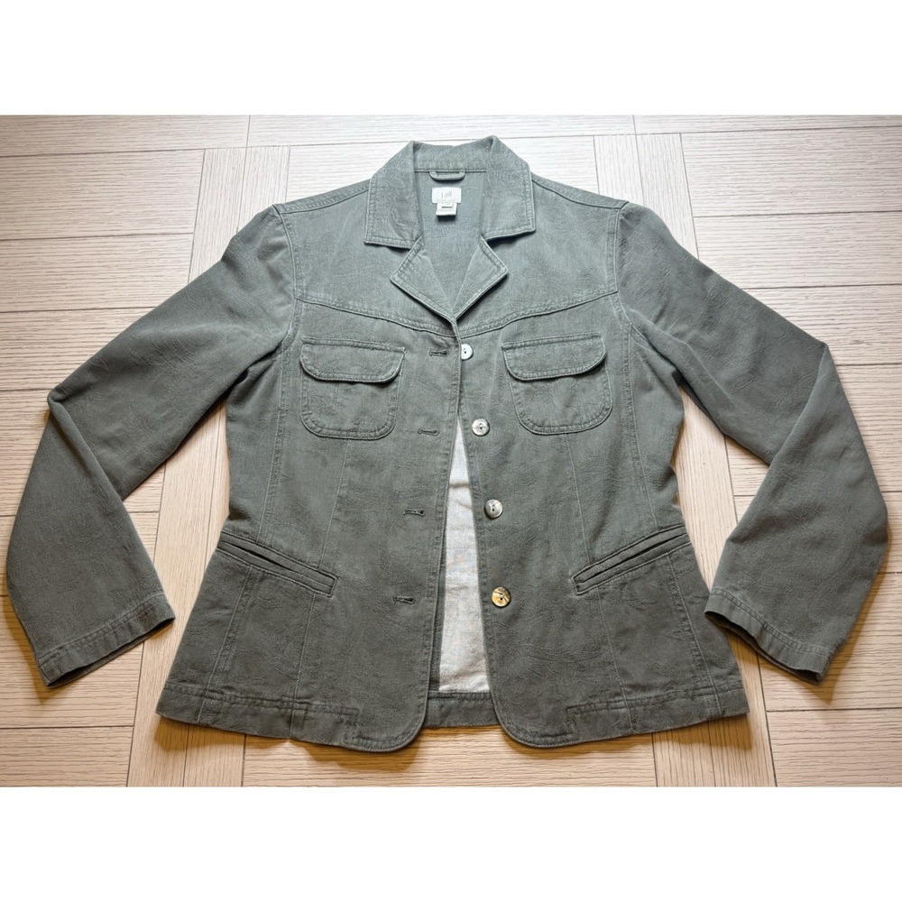 J Jill Sage Green Long Sleeve Embossed Cotton Blazer W/ Pockets. Lightweight. S